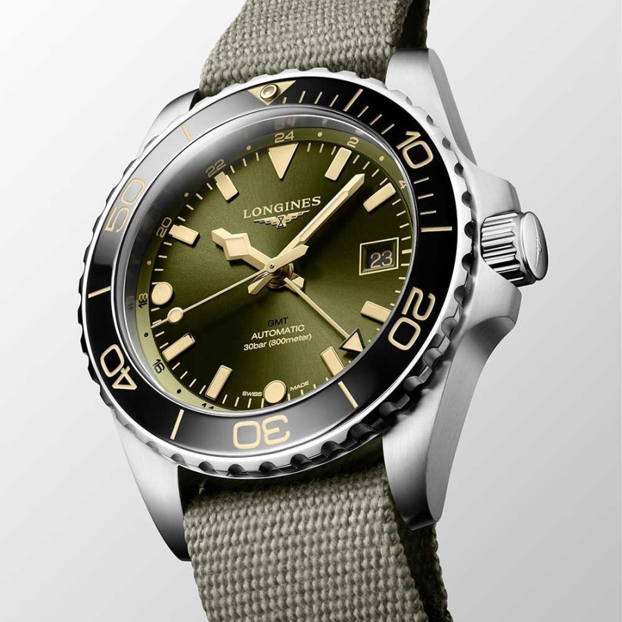 Orologi Longines Orologi Longines Uomo | Orologio Longines Hydroconquest Gmt Verde Nato 41 Mm